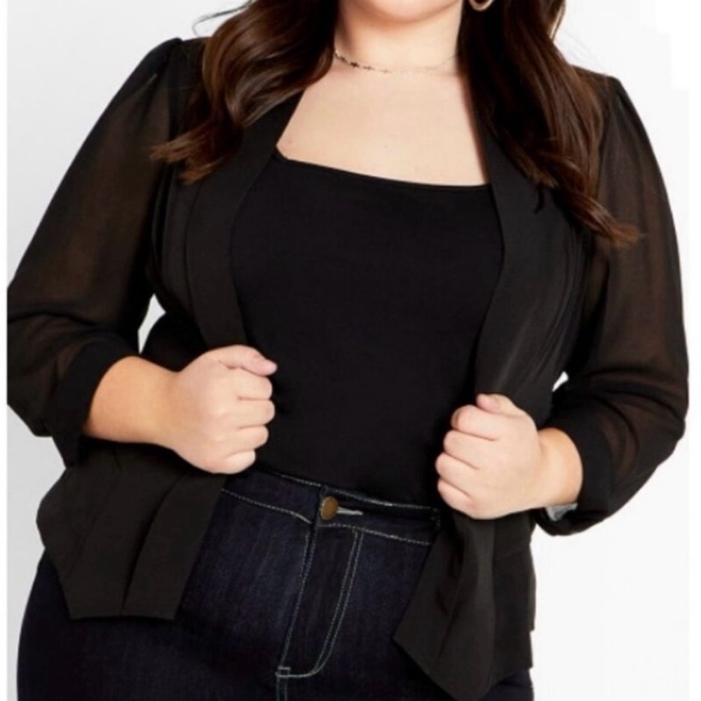 City Chic Black Blazer with Sheer Sleeves